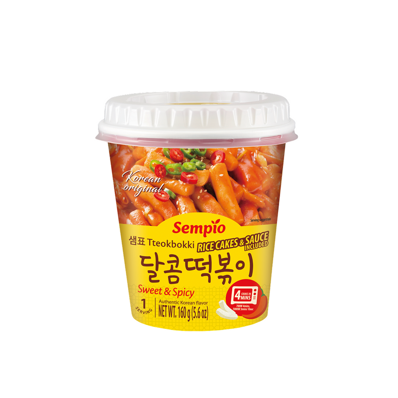 Sempio cup instant tteokbokki sweet spicy Korean rice cake snack front